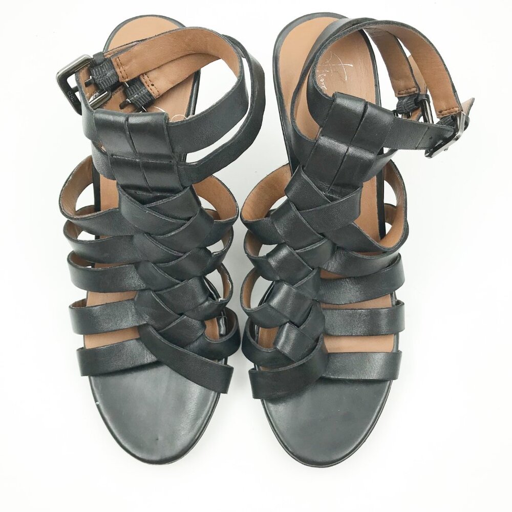 FRANCO SARTO Nikita Black Caged Wedge Heels Leather Strappy Sandals Womens 9 - Picture 3 of 12